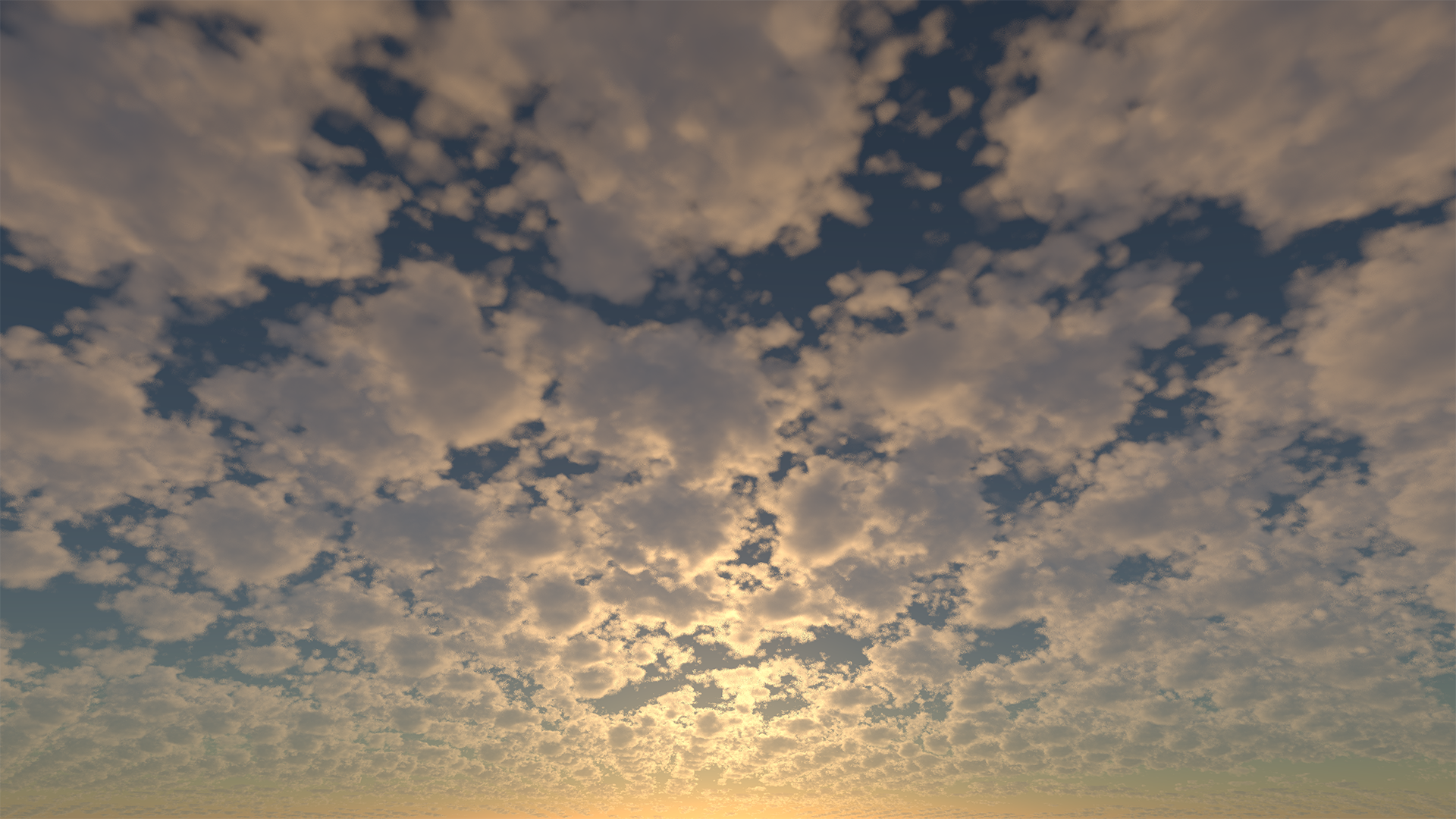 Altocumulus clouds lit at sunset.