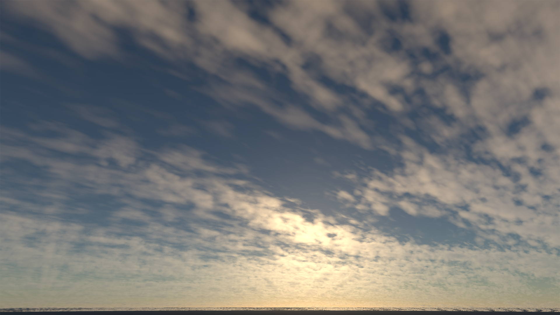 High cirrus cloud rendered at sunset.