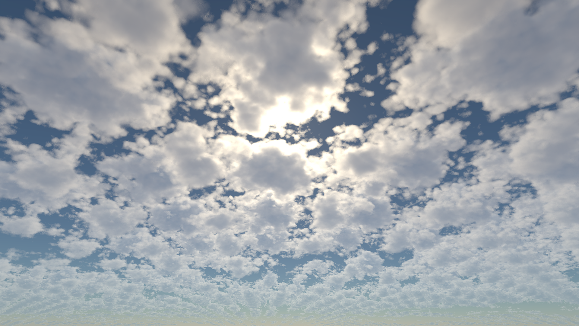 Cumulus clouds rendered in daylight.