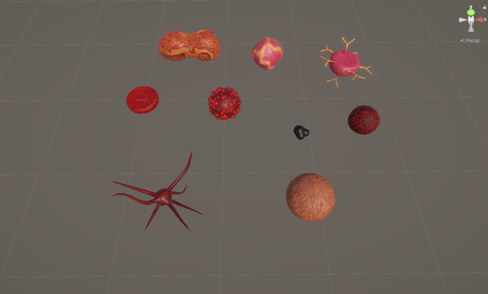 The cell models placed throughout the vascular environment.